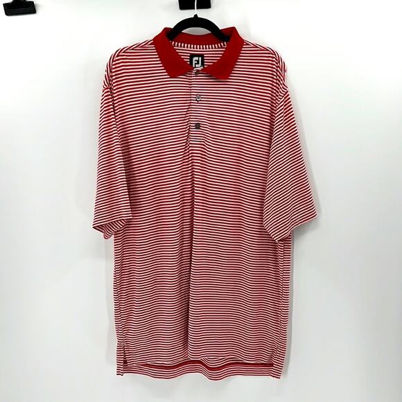 FJ FootJoy Performance Stripe Golf Polo - Red/White - Large - Picture 1 of 6